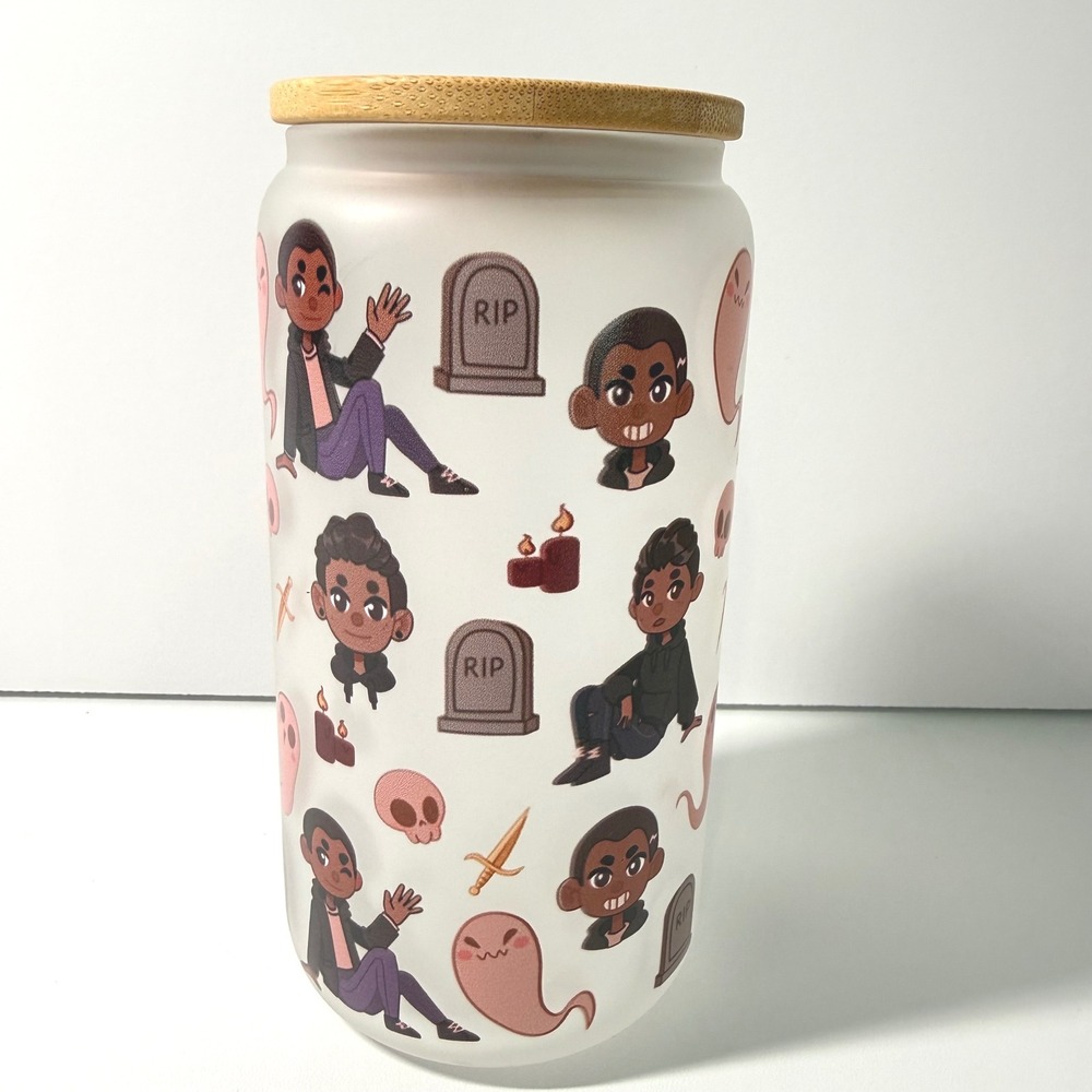 CEMETERY BOYS Aiden Thomas Spooky Bookish 16oz Frosted Glass Can Tumbler Lid NEW - Picture 4 of 7